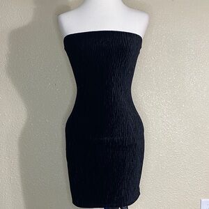 Naked Wardrobe Black Textured Velvet Strapless Dress Size S NWOT
